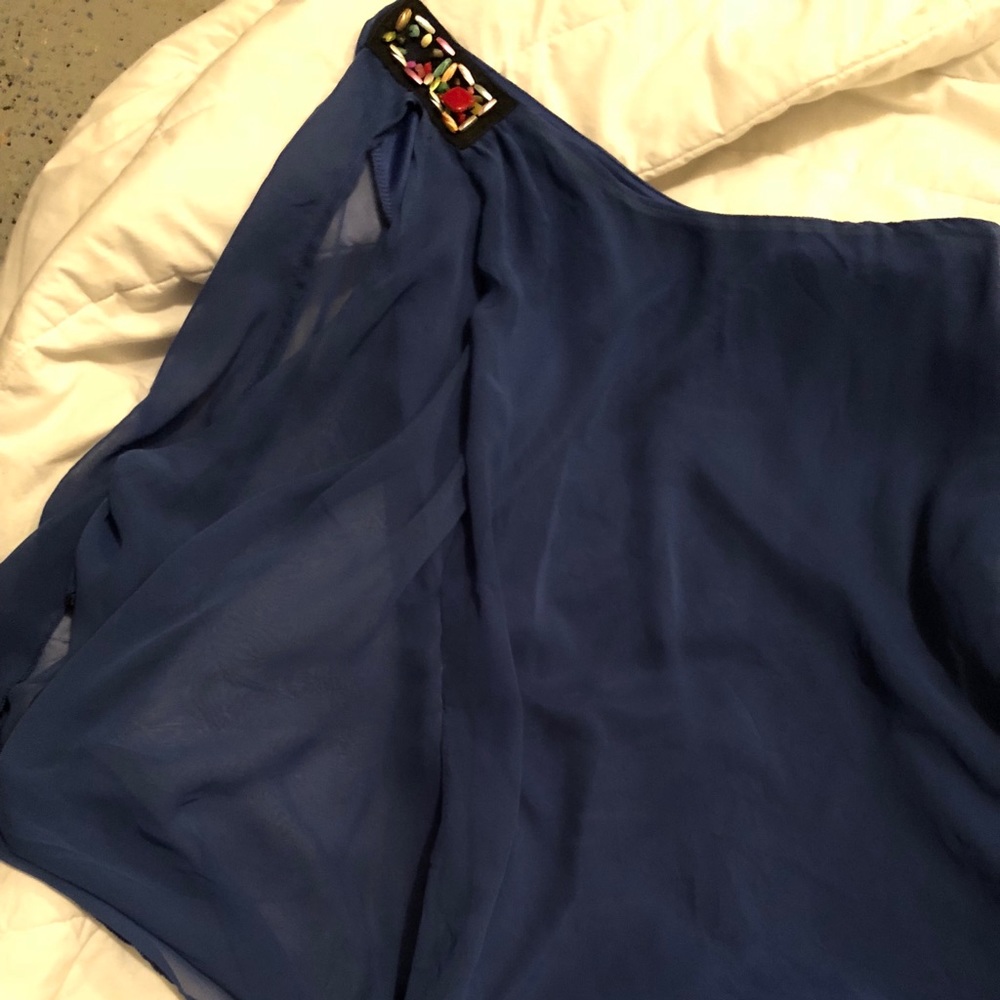 Awake Couture One Shoulder Blue Sheer Dress - Picture 5 of 6